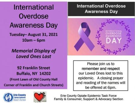 International Overdose Awareness Day on August 31 from 10 a.m. until 6 pm.